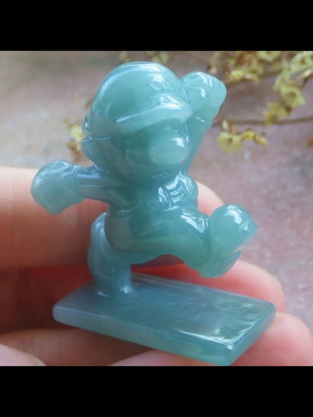 Mario water blue light green Jadeite Jade Display mario kick Cartoon seal chop